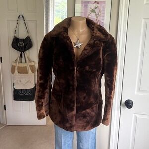y2k 2000s mob wife dark brown faux fur coat